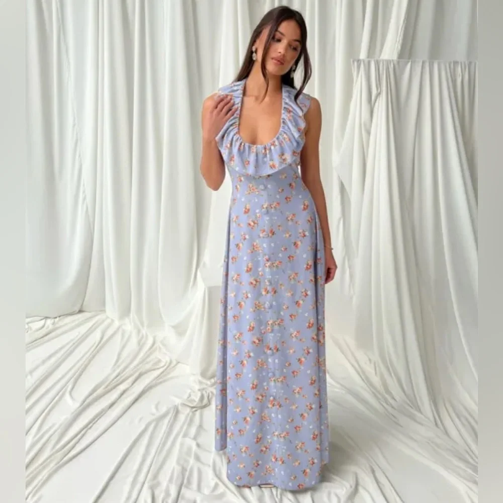 NWT WEWOREWHAT Roses Ruffle Halter Midi Dress fairy Cottagecore ethereal - Picture 1 of 9